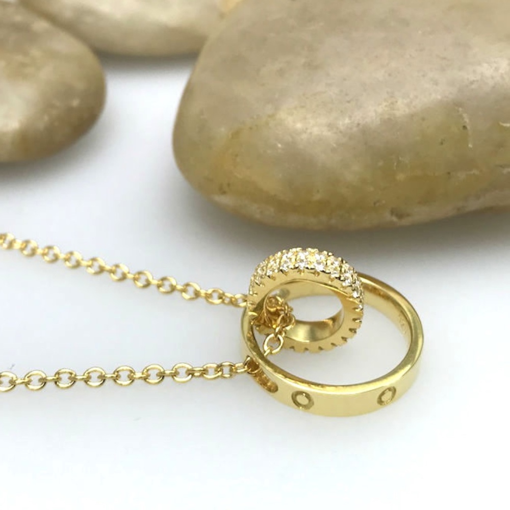 925 Silver Fashion Double Ring  Love Necklace